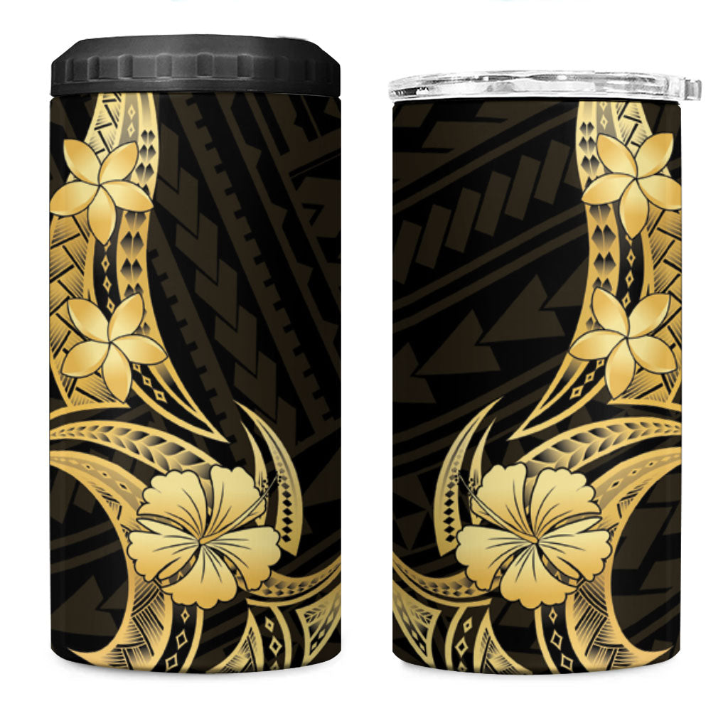 Gold Black Polynesia Hibiscus Plumeria Tattoo 4 in 1 Can Cooler Tumbler LT14 One Size: 16 oz Black - Polynesian Pride
