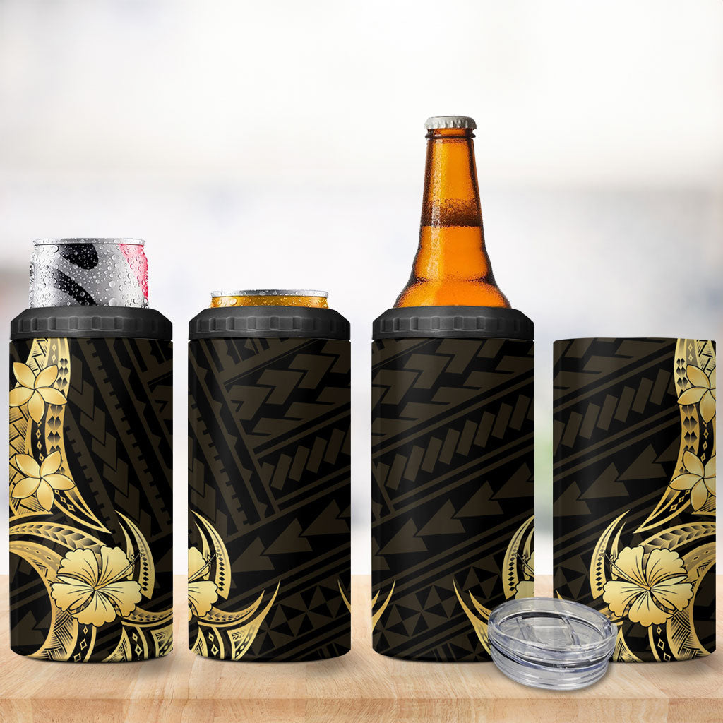 Gold Black Polynesia Hibiscus Plumeria Tattoo 4 in 1 Can Cooler Tumbler LT14 - Polynesian Pride