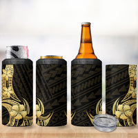 Gold Black Polynesia Hibiscus Plumeria Tattoo 4 in 1 Can Cooler Tumbler LT14 - Polynesian Pride