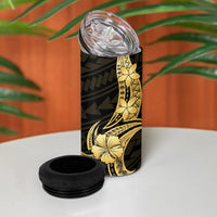 Gold Black Polynesia Hibiscus Plumeria Tattoo 4 in 1 Can Cooler Tumbler LT14 - Polynesian Pride