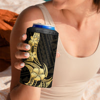 Gold Black Polynesia Hibiscus Plumeria Tattoo 4 in 1 Can Cooler Tumbler LT14 - Polynesian Pride