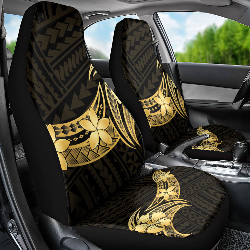 Gold Black Polynesia Hibiscus Plumeria Tattoo Car Seat Cover LT14 - Polynesian Pride