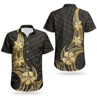 Gold Black Polynesia Hibiscus Plumeria Tattoo Couples Matching Summer Maxi Dress and Hawaiian Shirt LT14 - Polynesian Pride