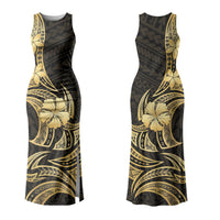 Gold Black Polynesia Hibiscus Plumeria Tattoo Couples Matching Tank Maxi Dress and Long Sleeve Button Shirt LT14 - Polynesian Pride