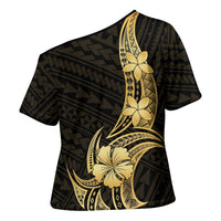 Gold Black Polynesia Hibiscus Plumeria Tattoo Cross Shoulder Shirt LT14 - Polynesian Pride