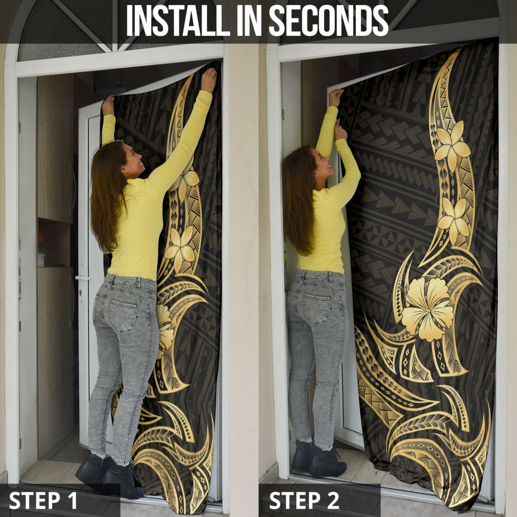 Gold Black Polynesia Hibiscus Plumeria Tattoo Door Cover LT14 - Polynesian Pride