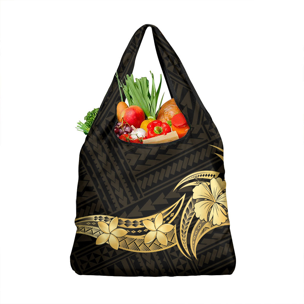 Gold Black Polynesia Hibiscus Plumeria Tattoo Grocery Bag LT14 1-pack One Size Black - Polynesian Pride