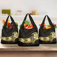 Gold Black Polynesia Hibiscus Plumeria Tattoo Grocery Bag LT14 3-pack One Size Black - Polynesian Pride