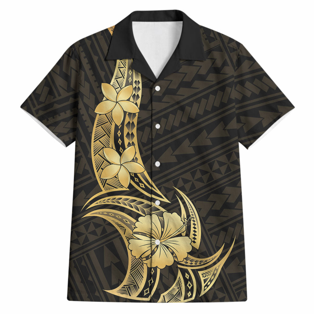 Gold Black Polynesia Hibiscus Plumeria Tattoo Hawaiian Shirt LT14 Black - Polynesian Pride