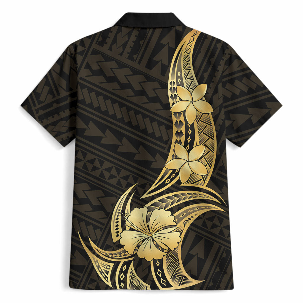 Gold Black Polynesia Hibiscus Plumeria Tattoo Hawaiian Shirt LT14 - Polynesian Pride