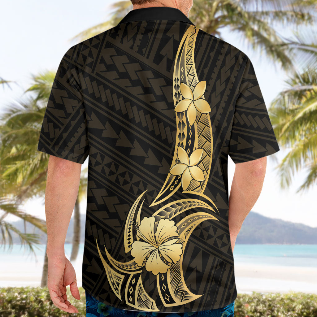 Gold Black Polynesia Hibiscus Plumeria Tattoo Hawaiian Shirt LT14 - Polynesian Pride