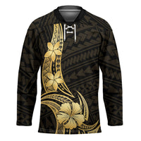 Gold Black Polynesia Hibiscus Plumeria Tattoo Hockey Jersey LT14 Unisex Black - Polynesian Pride