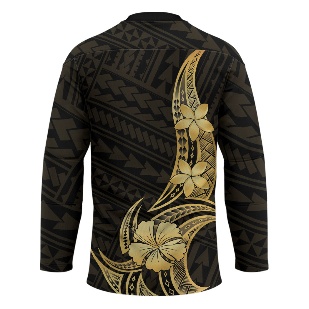 Gold Black Polynesia Hibiscus Plumeria Tattoo Hockey Jersey LT14 - Polynesian Pride
