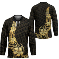 Gold Black Polynesia Hibiscus Plumeria Tattoo Hockey Jersey LT14 - Polynesian Pride