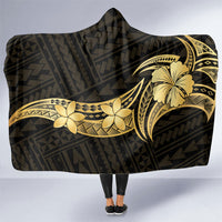 Gold Black Polynesia Hibiscus Plumeria Tattoo Hooded Blanket LT14 One Size Black - Polynesian Pride