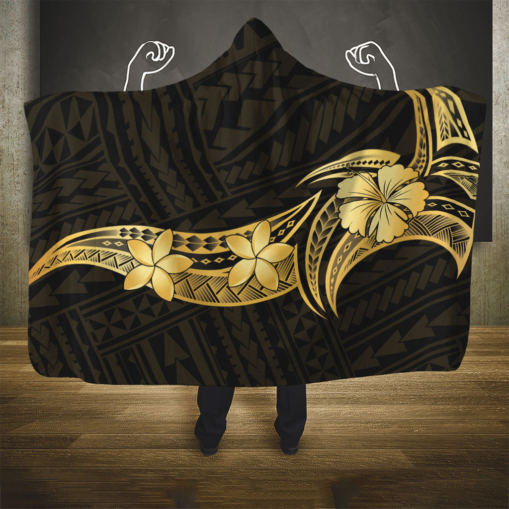 Gold Black Polynesia Hibiscus Plumeria Tattoo Hooded Blanket LT14 - Polynesian Pride