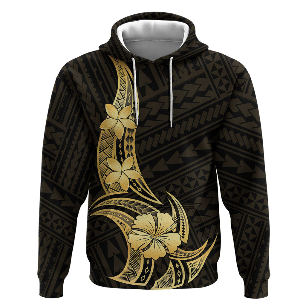 Gold Black Polynesia Hibiscus Plumeria Tattoo Hoodie LT14 Pullover Hoodie Black - Polynesian Pride