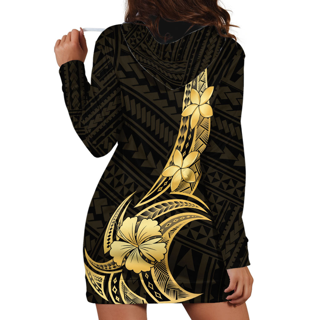 Gold Black Polynesia Hibiscus Plumeria Tattoo Hoodie Dress LT14 - Polynesian Pride