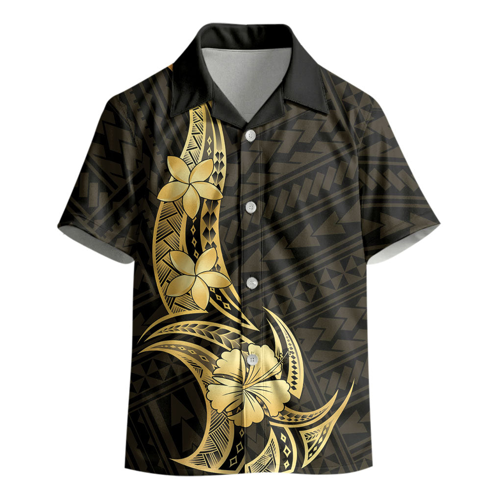 Gold Black Polynesia Hibiscus Plumeria Tattoo Kid Hawaiian Shirt LT14 - Polynesian Pride