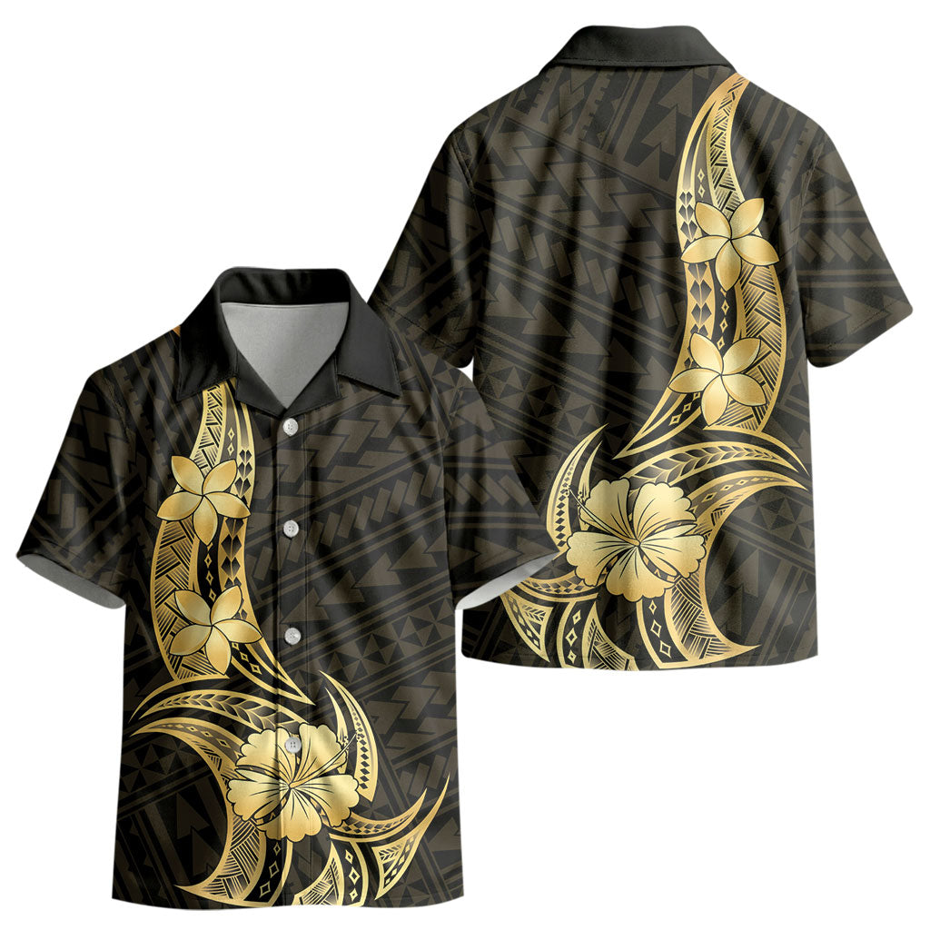 Gold Black Polynesia Hibiscus Plumeria Tattoo Kid Hawaiian Shirt LT14 - Polynesian Pride