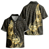 Gold Black Polynesia Hibiscus Plumeria Tattoo Kid Hawaiian Shirt LT14 - Polynesian Pride