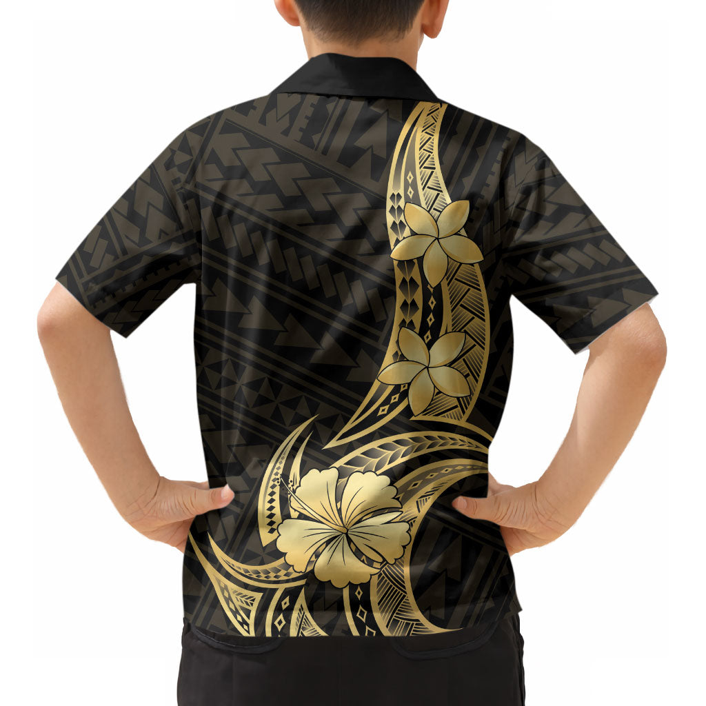 Gold Black Polynesia Hibiscus Plumeria Tattoo Kid Hawaiian Shirt LT14 - Polynesian Pride