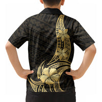 Gold Black Polynesia Hibiscus Plumeria Tattoo Kid Hawaiian Shirt LT14 - Polynesian Pride