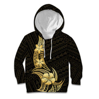 Gold Black Polynesia Hibiscus Plumeria Tattoo Kid Hoodie LT14 Hoodie Black - Polynesian Pride