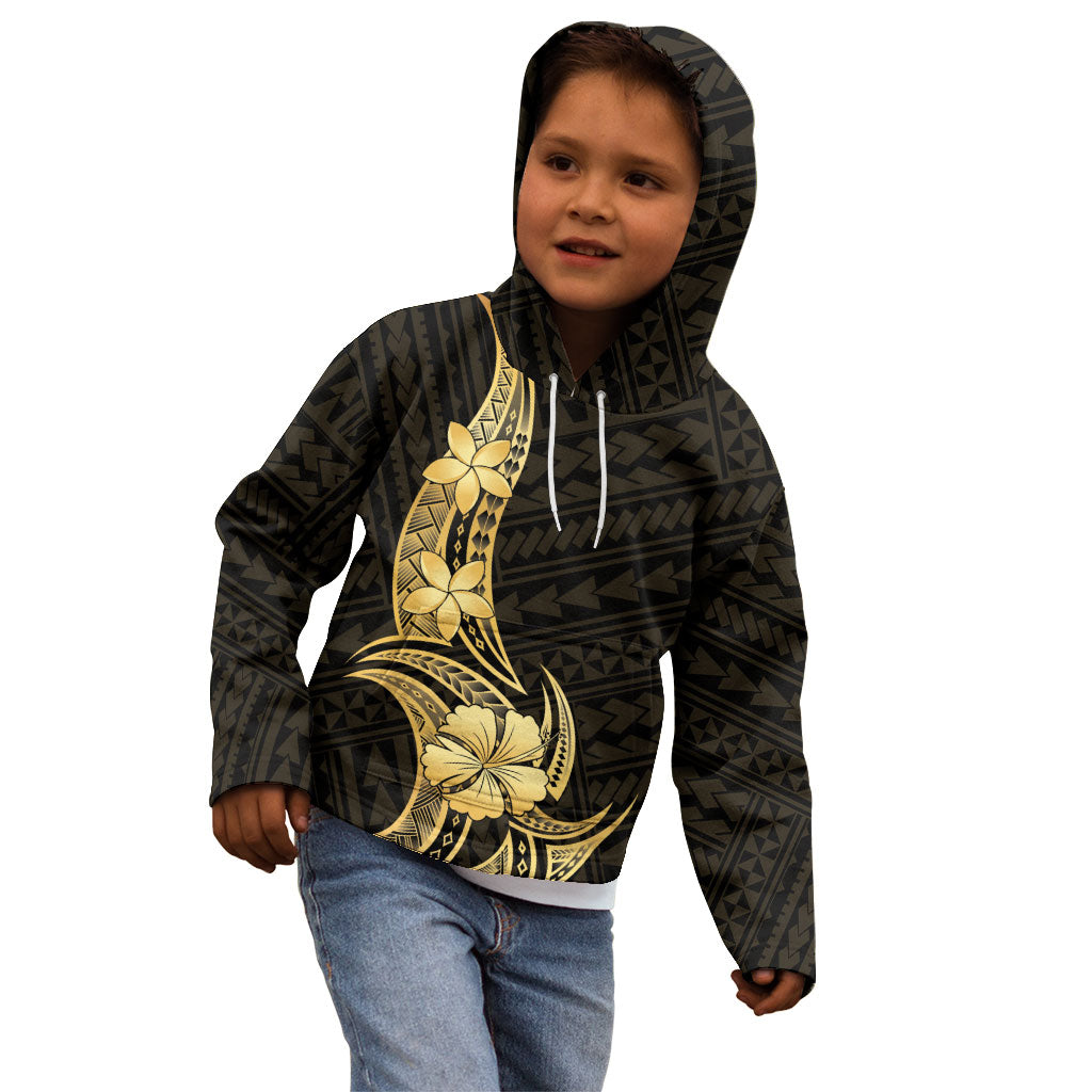 Gold Black Polynesia Hibiscus Plumeria Tattoo Kid Hoodie LT14 - Polynesian Pride