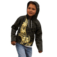 Gold Black Polynesia Hibiscus Plumeria Tattoo Kid Hoodie LT14 - Polynesian Pride