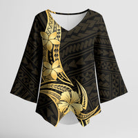 Gold Black Polynesia Hibiscus Plumeria Tattoo Kimono Sleeve Blouse LT14 Female Black - Polynesian Pride