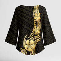 Gold Black Polynesia Hibiscus Plumeria Tattoo Kimono Sleeve Blouse LT14 - Polynesian Pride