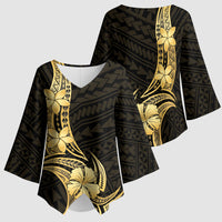 Gold Black Polynesia Hibiscus Plumeria Tattoo Kimono Sleeve Blouse LT14 - Polynesian Pride