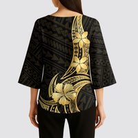 Gold Black Polynesia Hibiscus Plumeria Tattoo Kimono Sleeve Blouse LT14 - Polynesian Pride