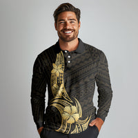 Gold Black Polynesia Hibiscus Plumeria Tattoo Long Sleeve Polo Shirt LT14 - Polynesian Pride