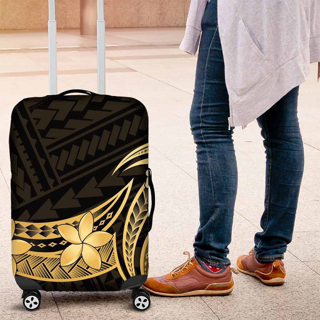 Gold Black Polynesia Hibiscus Plumeria Tattoo Luggage Cover LT14 Black - Polynesian Pride