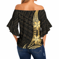 Gold Black Polynesia Hibiscus Plumeria Tattoo Off Shoulder Wrap Waist Top LT14 - Polynesian Pride
