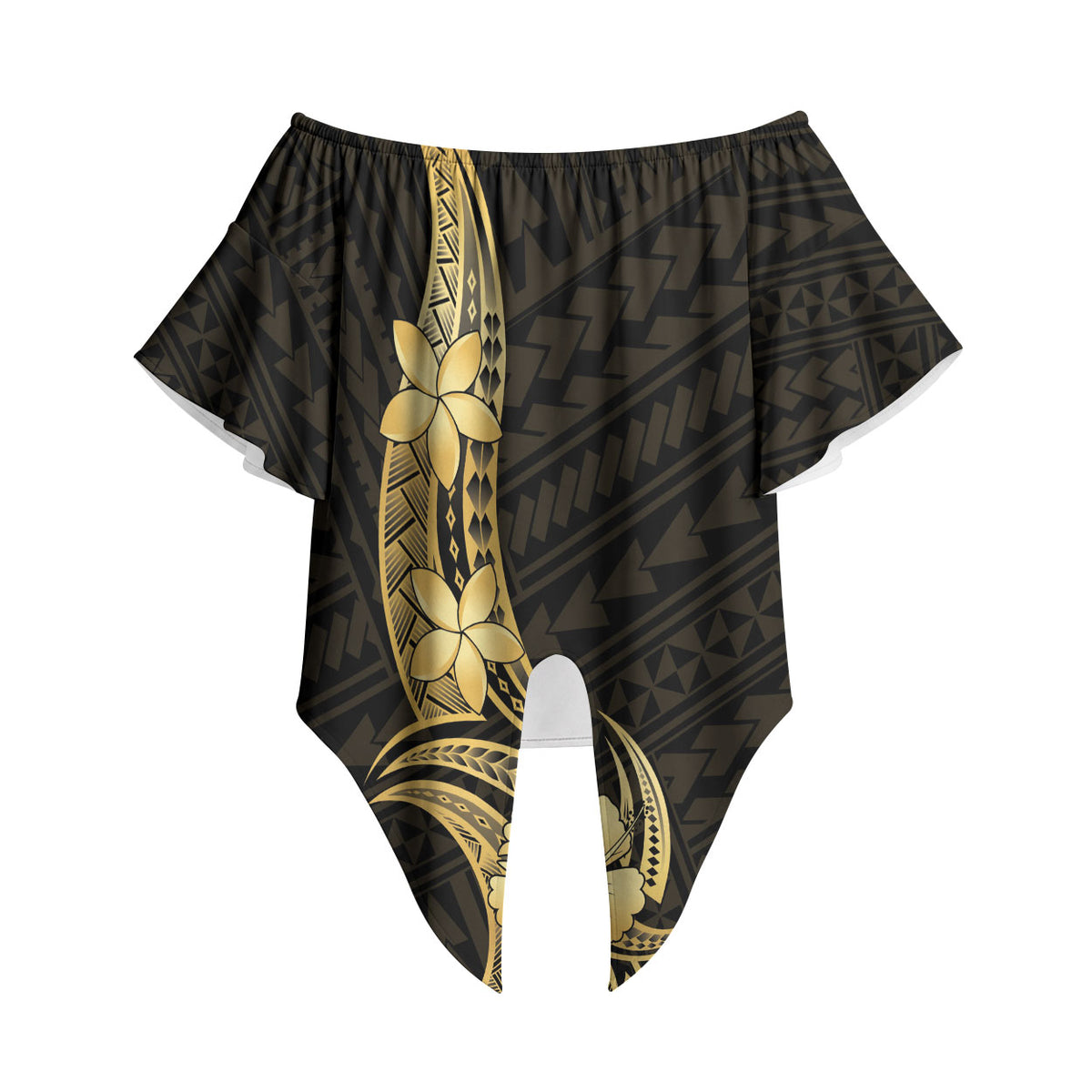 Gold Black Polynesia Hibiscus Plumeria Tattoo Off Shoulder Wrap Waist Top LT14 - Polynesian Pride