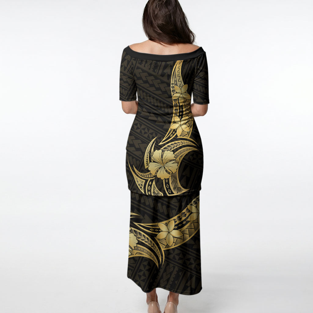 Gold Black Polynesia Hibiscus Plumeria Tattoo Puletasi LT14 - Polynesian Pride