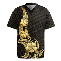 Gold Black Polynesia Hibiscus Plumeria Tattoo Rugby Jersey LT14 Black - Polynesian Pride