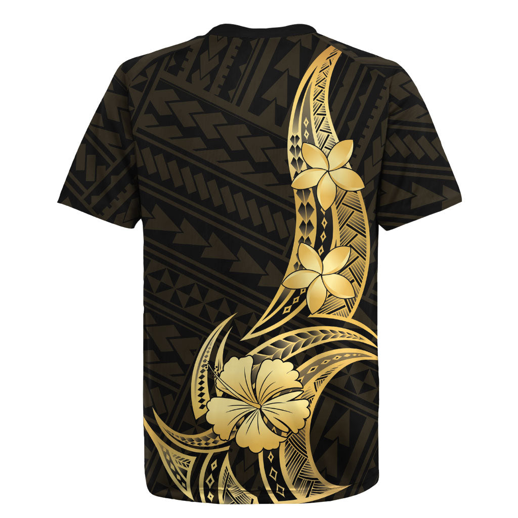 Gold Black Polynesia Hibiscus Plumeria Tattoo Rugby Jersey LT14 - Polynesian Pride