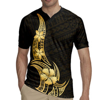 Gold Black Polynesia Hibiscus Plumeria Tattoo Rugby Jersey LT14 - Polynesian Pride