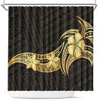 Gold Black Polynesia Hibiscus Plumeria Tattoo Shower Curtain LT14 Black - Polynesian Pride