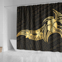 Gold Black Polynesia Hibiscus Plumeria Tattoo Shower Curtain LT14 - Polynesian Pride