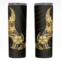 Gold Black Polynesia Hibiscus Plumeria Tattoo Skinny Tumbler LT14 Black - Polynesian Pride