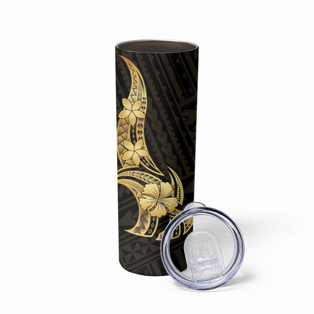 Gold Black Polynesia Hibiscus Plumeria Tattoo Skinny Tumbler LT14 - Polynesian Pride