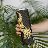 Gold Black Polynesia Hibiscus Plumeria Tattoo Skinny Tumbler LT14 - Polynesian Pride