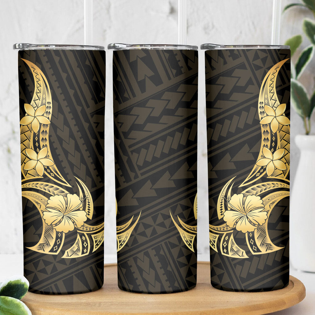 Gold Black Polynesia Hibiscus Plumeria Tattoo Skinny Tumbler LT14 - Polynesian Pride