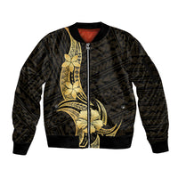 Gold Black Polynesia Hibiscus Plumeria Tattoo Sleeve Zip Bomber Jacket LT14 Unisex Black - Polynesian Pride