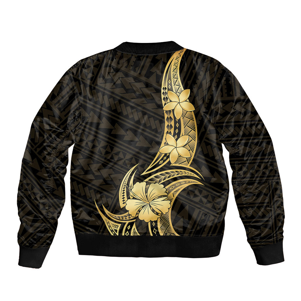 Gold Black Polynesia Hibiscus Plumeria Tattoo Sleeve Zip Bomber Jacket LT14 - Polynesian Pride